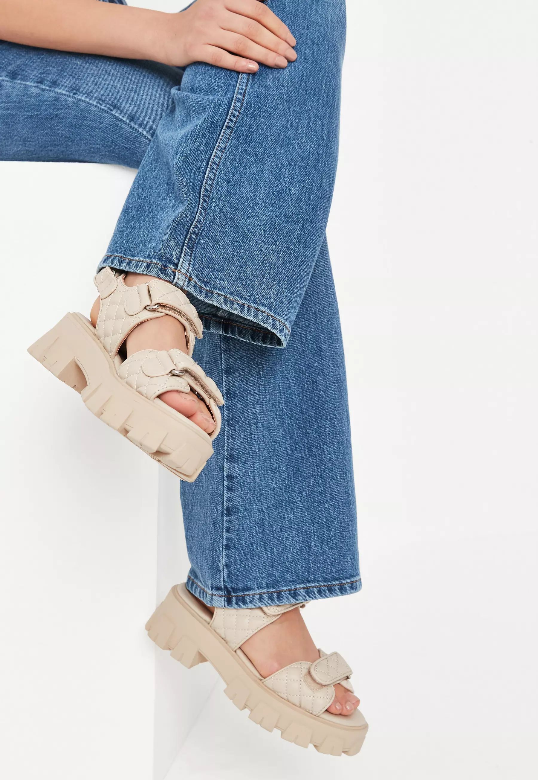 Cream Quilted Chunky Grandad Sandals | Missguided (US & CA)