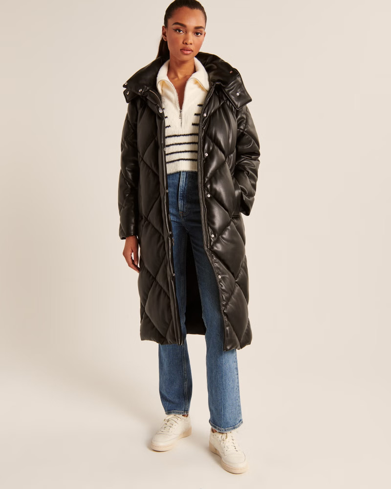 A&F Ultra Long Vegan Leather Quilted Puffer | Abercrombie & Fitch (US)