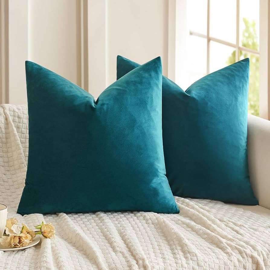 MIULEE Velvet Throw Pillow Covers 18x18 Inch Pack of 2 Teal | Amazon (US)