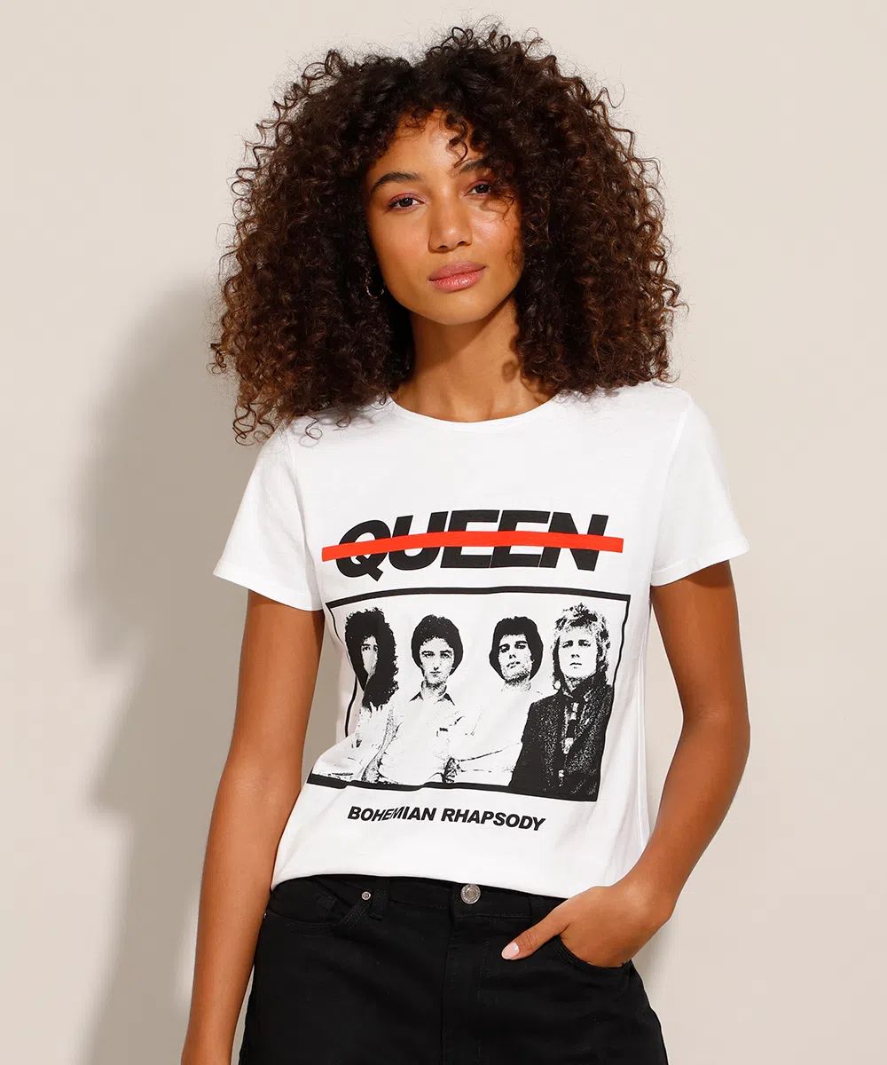 Camiseta de Banda Queen Manga Curta Decote Redondo Off White | C&A (BR)