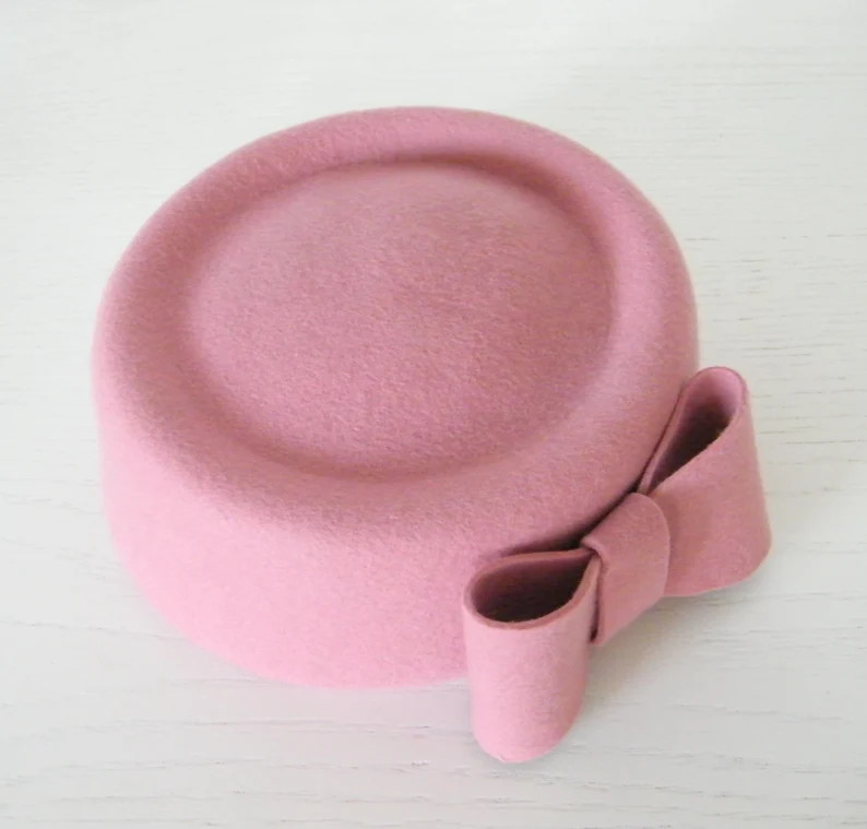 Pink Wool Pillbox Hat With Bow, 50s Style Formal Hat - Etsy UK | Etsy (Global)
