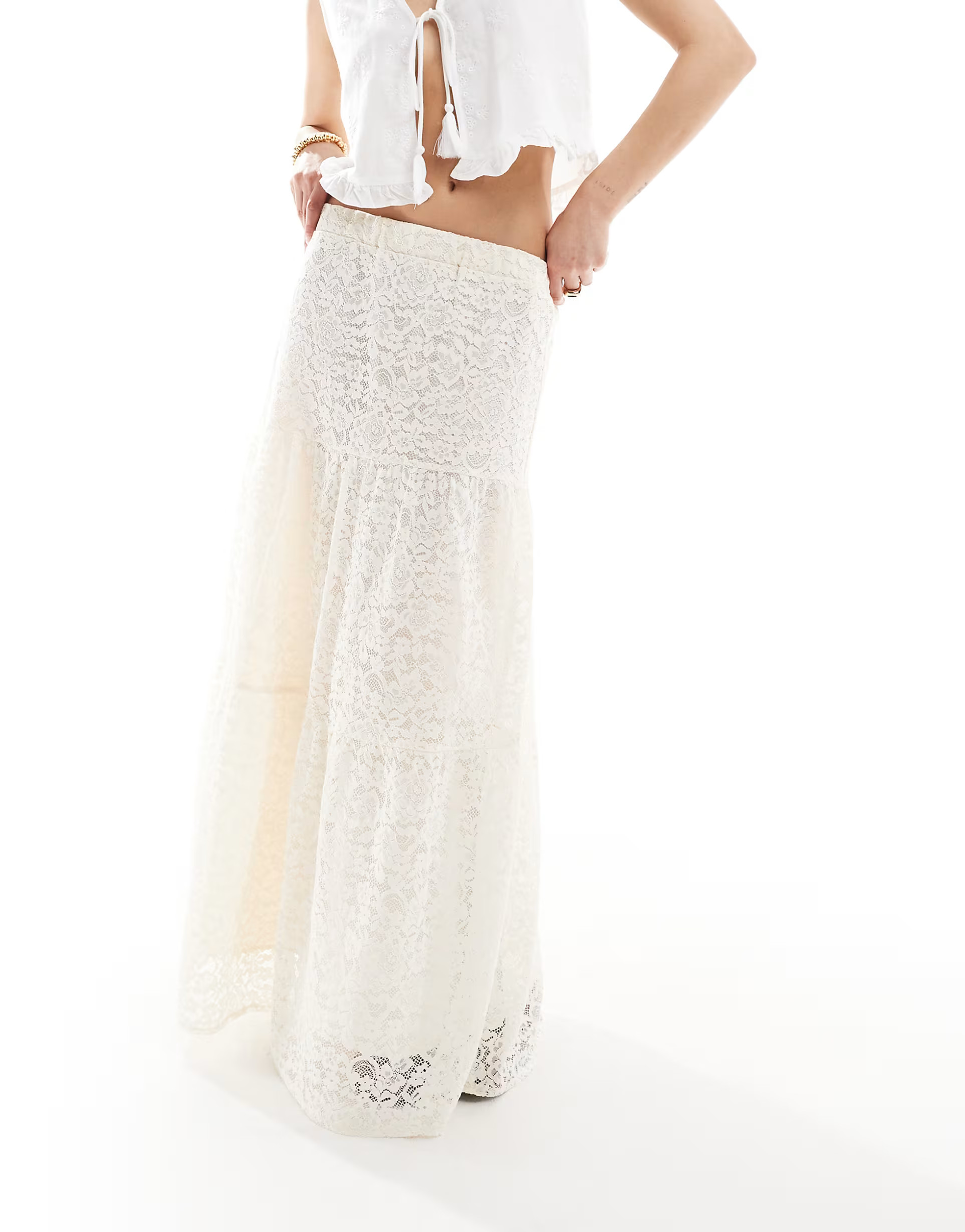 Stradivarius boho lace midi skirt in ecru | ASOS | ASOS (Global)