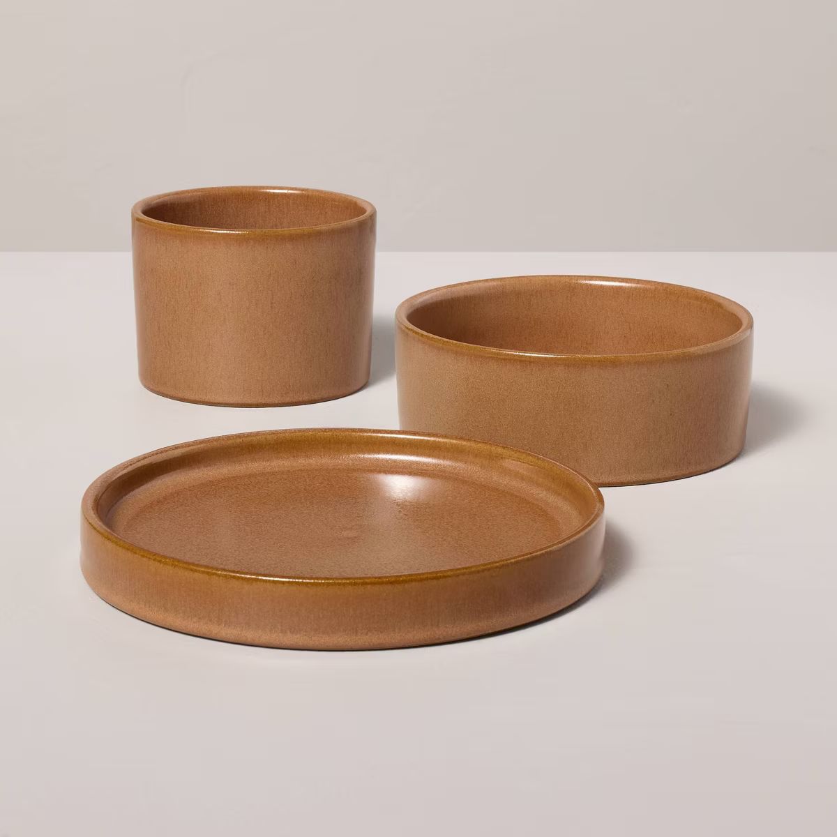 3pc Decorative Ceramic Crock/Bowl/Tray Set Pumpkin Brown - Hearth & Hand™ with Magnolia | Target