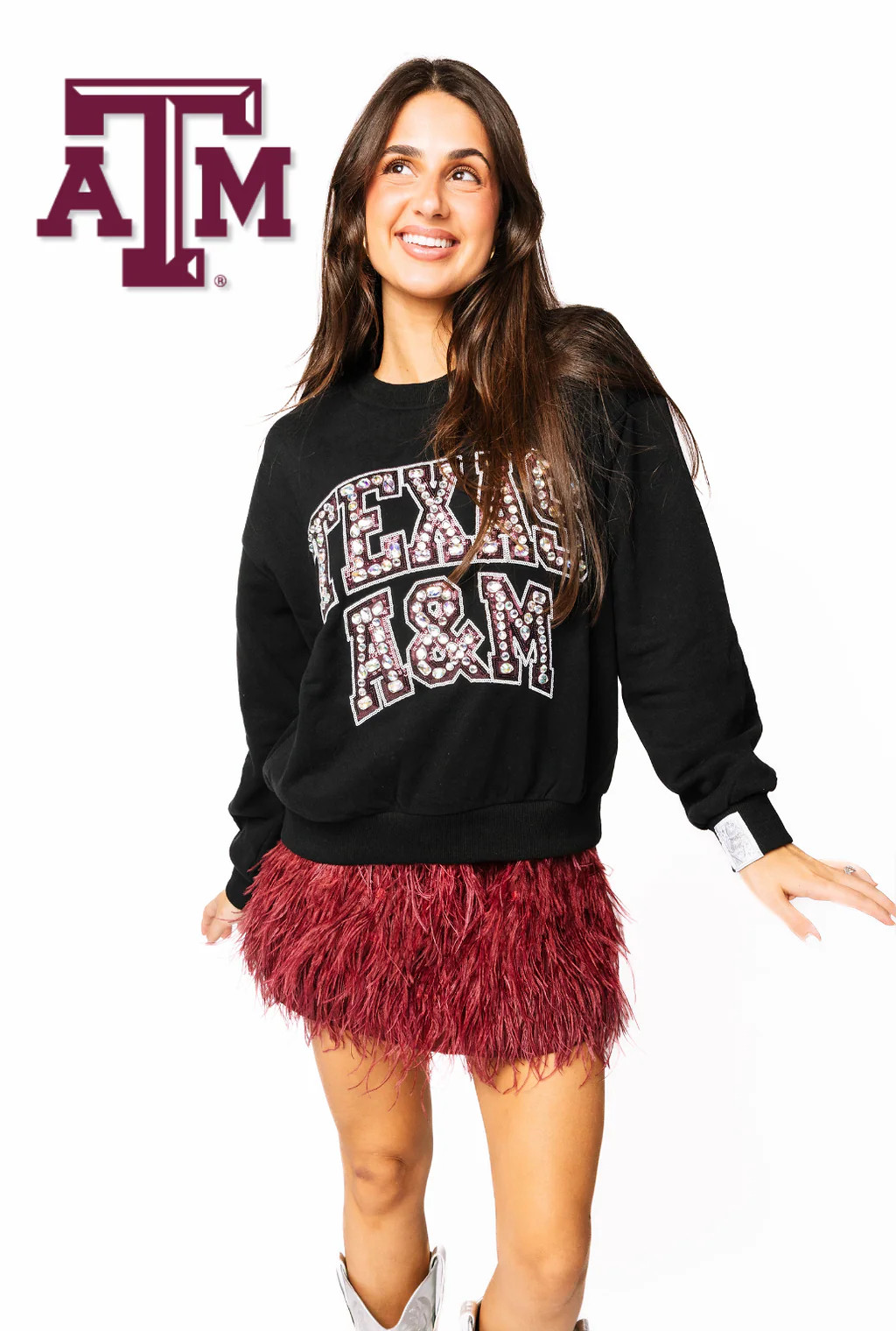 Licensed Texas A&M Black with Multi Jewel Letter Sweatshirt | Queen of Sparkles