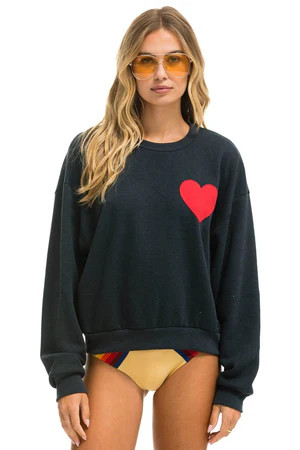 HEART STITCH RELAXED CREW SWEATSHIRT - CHARCOAL | Aviator Nation