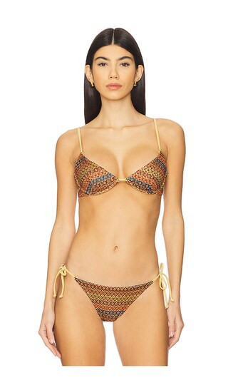 onia Liana Bikini Top in Multi Stripe Crochet in Brown. - size S | Revolve Clothing (Global)