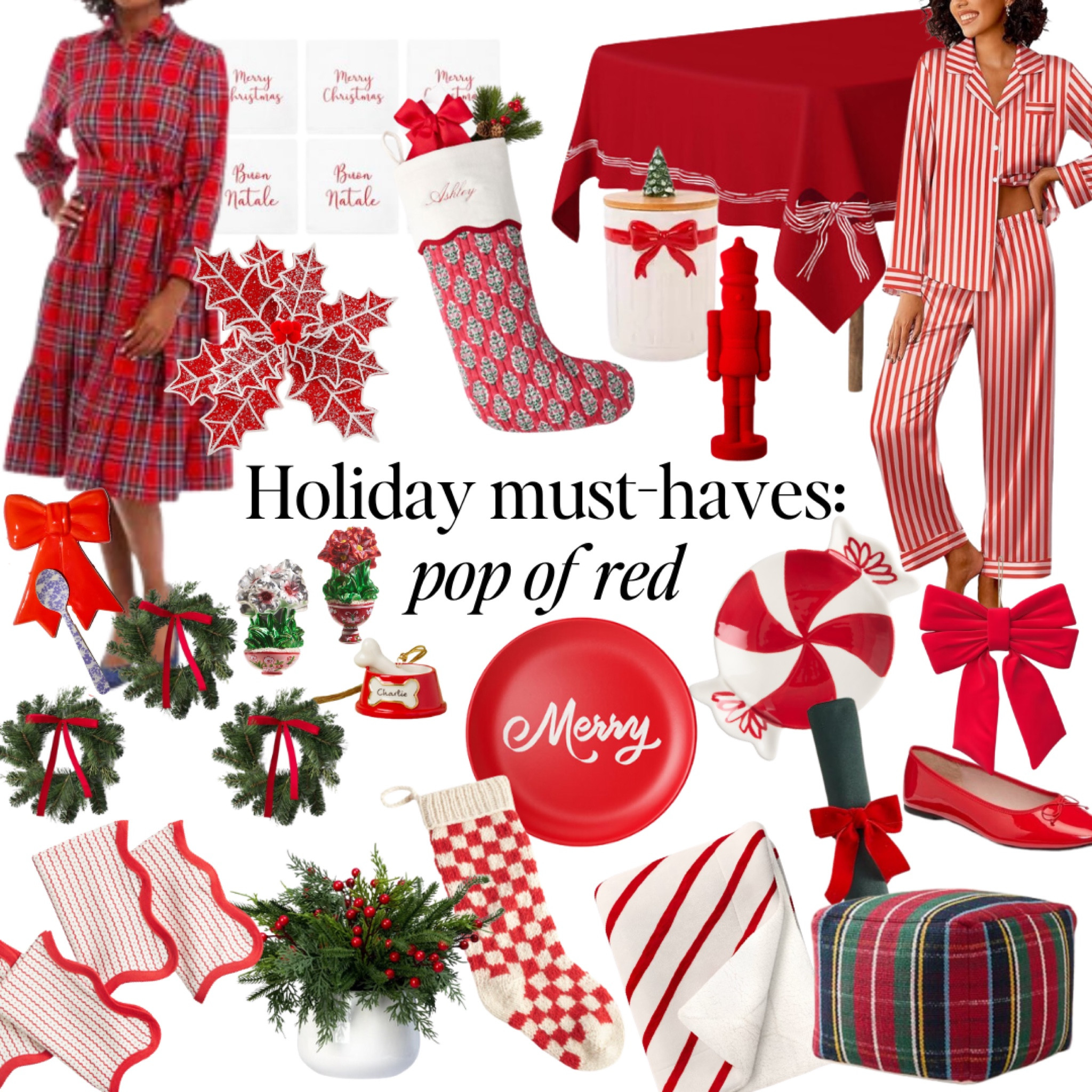 Holiday red: nothing is more festive than a pop of red. From velvet bows to the perfect flats, a touch of tartan or something merry for the table, red always works. 

Style top, mix patterns and shades of red with greenery to elevate the look. 

Holiday finds, target finds, target holiday, dress, holiday flats, bows, holiday decor. Christmas, tablesetting ideas, tablecloth, nutcrackers, ornaments, wreath