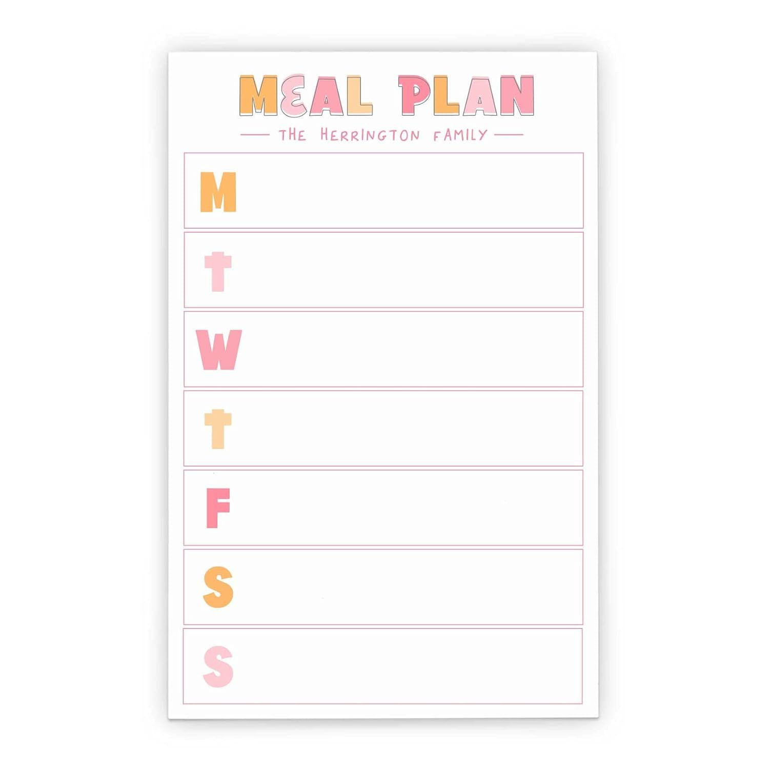 Family Personalized Weekly Meal Prep & Planning Notepad - 50 Sheets, 5.5” x 8.5”, Simple Week... | Amazon (US)