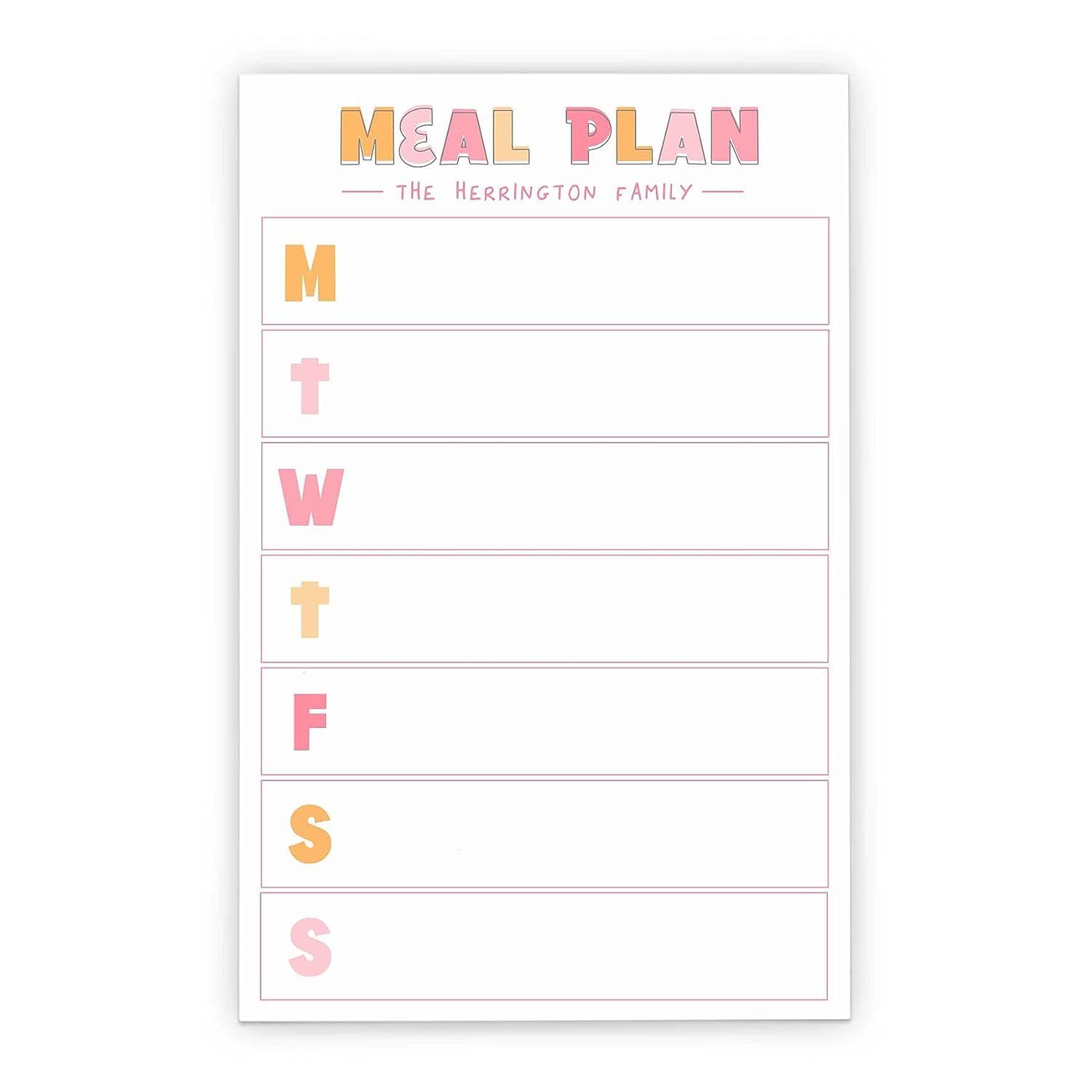 Family Personalized Weekly Meal Prep & Planning Notepad - 50 Sheets, 5.5” x 8.5”, Simple Week... | Amazon (US)