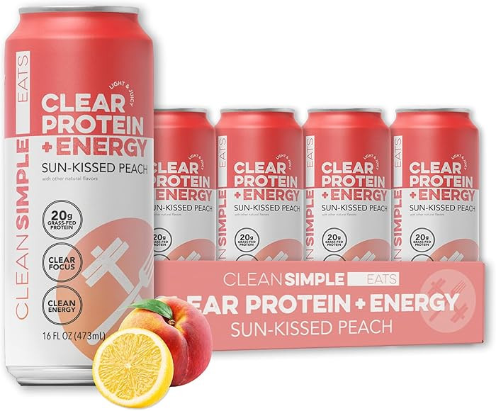 Clean Simple Eats Clear Protein + Energy Drink, 20G Grass Fed Whey Protein Isolate, 100MG Natural... | Amazon (US)