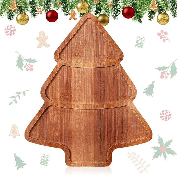 Maxcheck Christmas Tree Serving Tray Platter Charcuterie Board Christmas Wood Serving Dish Cuttin... | Amazon (US)