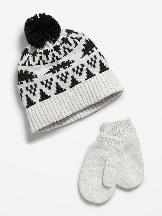 Pom-Pom Beanie and Mittens Set for Toddler Boys | Old Navy (CA)