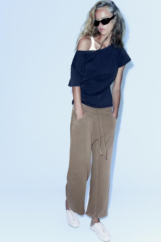 Zara - Faded-Effect Plush Trousers - Dark Beige - L - Woman | Zara AU