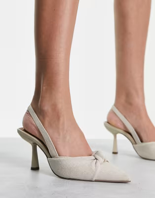 ASOS DESIGN Soraya 2 knotted slingback mid heeled shoes in natural | ASOS (Global)
