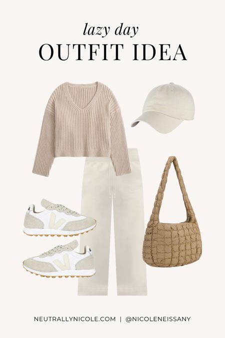 Lazy day outfit

// casual outfit, athleisure outfit, errands outfit, school outfit, coffee shop outfit, brunch outfit, travel outfit, airport outfit, cozy outfit, rainy day outfit, casual winter outfit, winter to spring outfit, spring transition outfit, spring transitional outfit, casual spring outfit, sweater, cropped sweatpants, wide leg sweatpants, cropped pants, neutral sneakers, baseball hat, baseball cap, quilted tote bag, puffer tote bag, Veja sneakers, Amazon fashion, Lululemon, aerie, Abercrombie, neutral outfit, neutral fashion, neutral style, Nicole Neissany, Neutrally Nicole, neutrallynicole.com (2.18)

#LTKSeasonal #LTKstyletip #LTKU #LTKshoecrush #LTKitbag #LTKfindsunder100 #LTKsalealert #LTKtravel #LTKfindsunder50