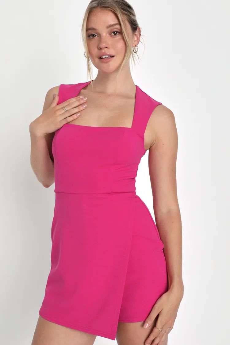 Enticing Endeavors Hot Pink Square Neck Sleeveless Skort Romper | Lulus