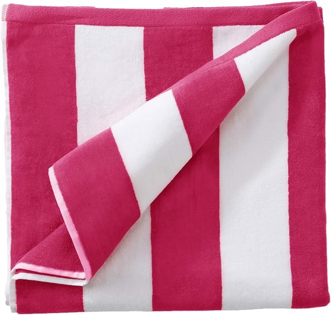 Oversized Plush Velour 100% Cotton Beach Towel. Cabana Stripe Pool Towel for Adults. (Bright Pink... | Amazon (US)