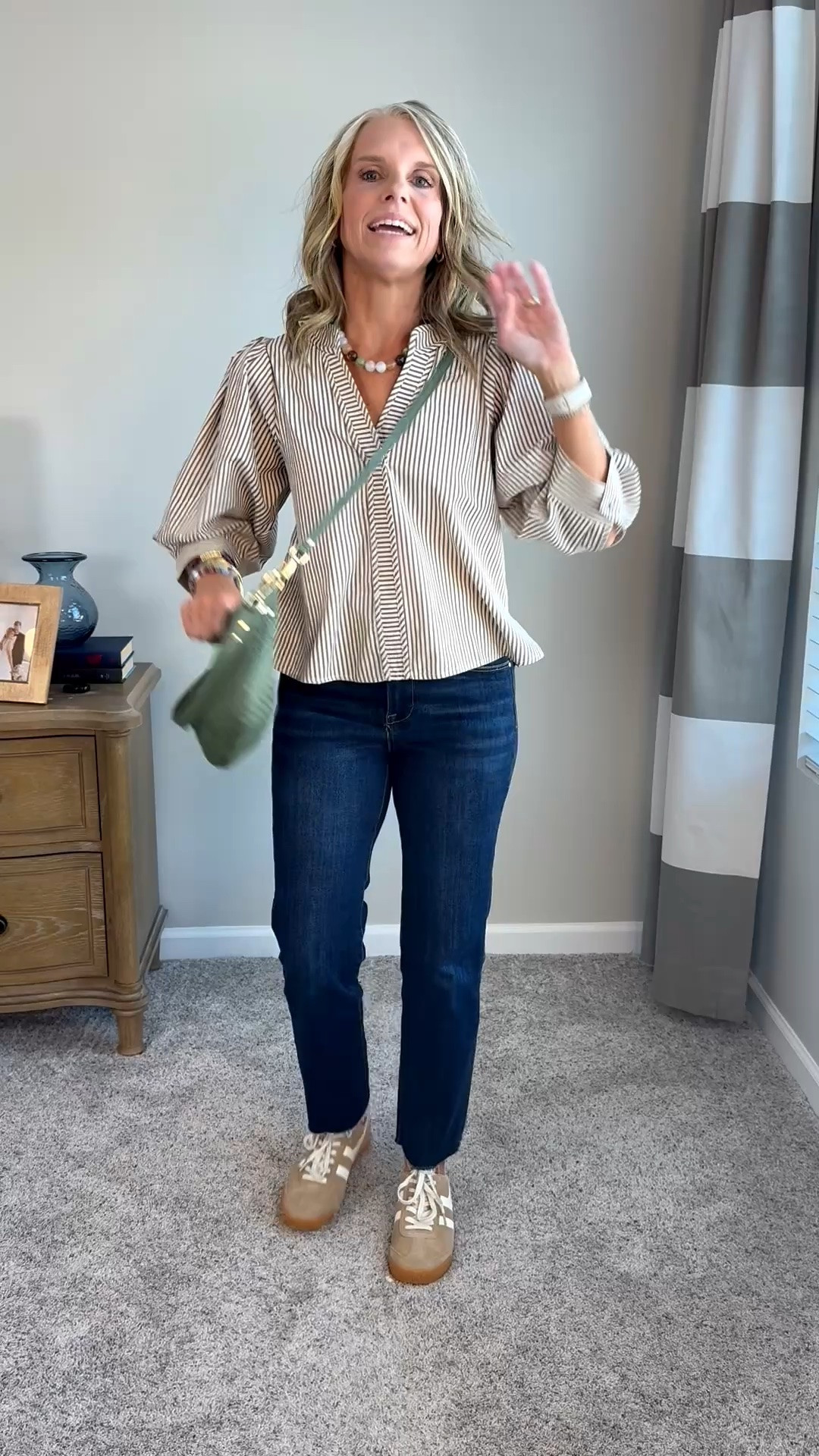 IMHO ￼ this is the perfect late summer early fall top. Wearing a small. Wearing 26 in the jeans. These jeans are one of my favorite pairs. They have the perfect amount of stretch. Also come in white and ecru. Grab the ecru for fall winter.

#LTKootd #LTKgrwm #LTKOver40