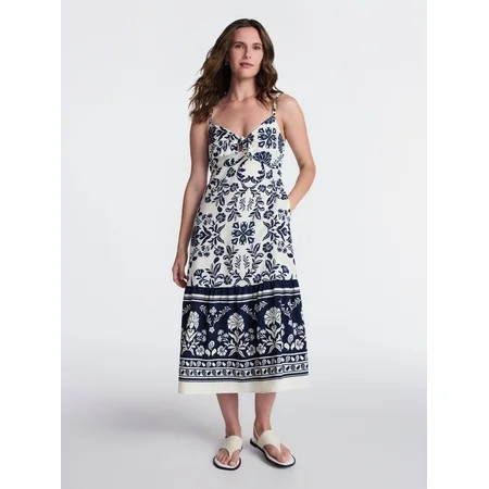 Time and Tru Women s Tie Front Midi Dress Sizes XS-XXXL | Walmart (US)