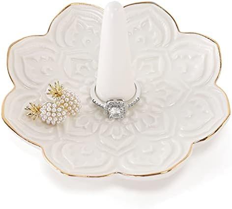 RUIMIC Ceramic White Mandala Jewelry Holder Decorative Ring Holder/Trinket Tray Christmas Engagement | Amazon (US)