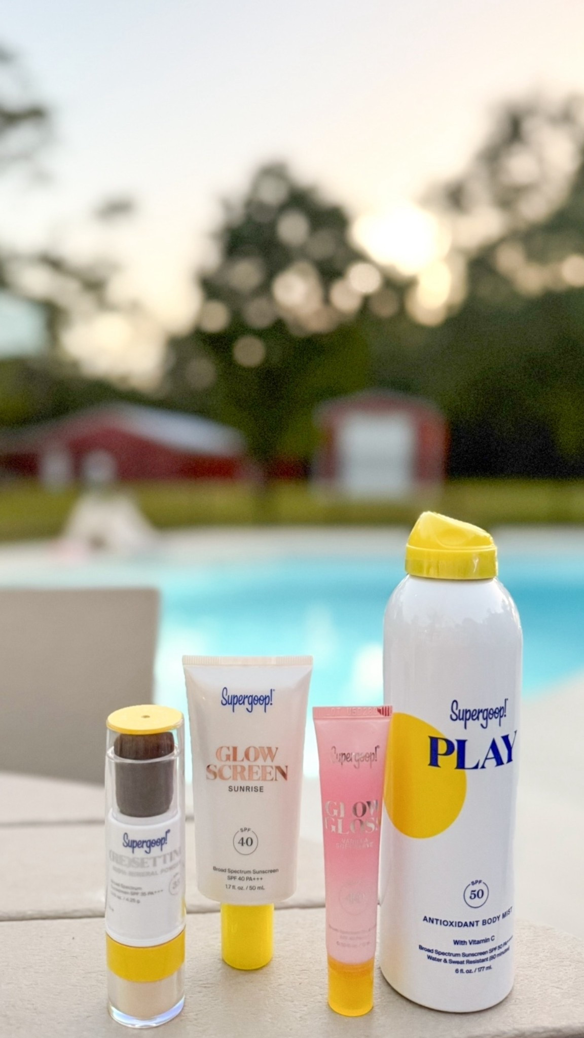Summer must haves! 
Supergoop sunscreen 

Kid sunscreen, spf makeup, powder sunscreen, year round sunscreen!