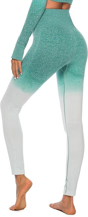 MMIW COLLECTION Seamless High Waisted Gym Leggings for Women Stretch Yoga Pants Ombre Workout Run... | Amazon (US)