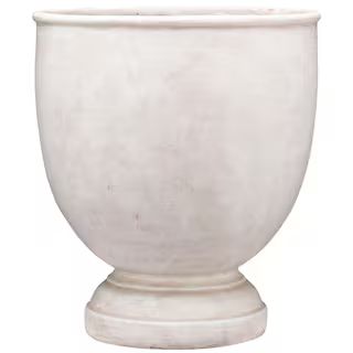 16 in. Wilton Large White Stone  Resin Urn Planter (16 in. W x 18 in. L) With Drainage Hole | The Home Depot
