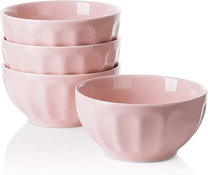Sweese 106.408 Porcelain Fluted Bowls - 26 Ounce for Cereal, Soup and Fruit - Set of 4, Pink | Amazon (US)