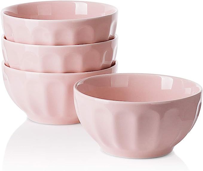 Sweese 106.408 Porcelain Fluted Bowls - 26 Ounce for Cereal, Soup and Fruit - Set of 4, Pink | Amazon (US)