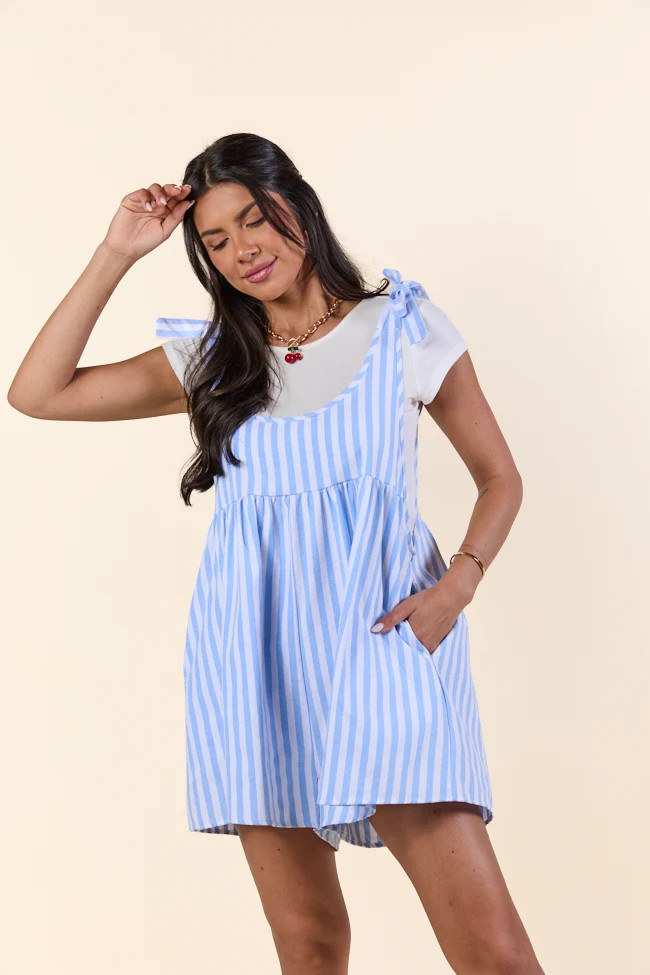 Stripe Me Up Blue Vertical Stripe Romper | Pink Lily