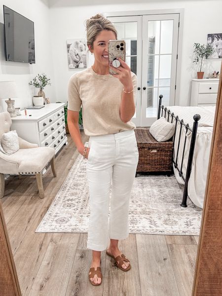 Tuesday smart casual work outfit✨

My top and white pants are no longer in stock but I’ve linked similars for both!

Sandals- exact ones go up 1/2 size, also linked a similar pair 

Smart casual, work outfit, white work pants, neutrals, smart casual workwear, business casual, petite friendly 

#LTKfindsunder50 #LTKsalealert #LTKworkwear