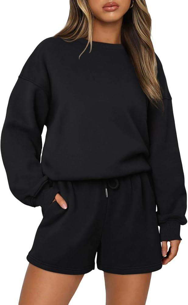 AUTOMET Womens Two Piece Outfits 2 Piece Lounge Matching Sets Fleece Sweatsuit Sweat Shorts Fashi... | Amazon (US)