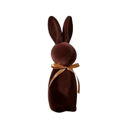 Flocked Bunny Figurine with Gold Satin Bow, Soft Velvety Rabbit Statue Spring Tables Decoration Centerpieces Indoor Easter Decorating Bunnies for Home office Party Supplies - 8.66 inch | Walmart (US)