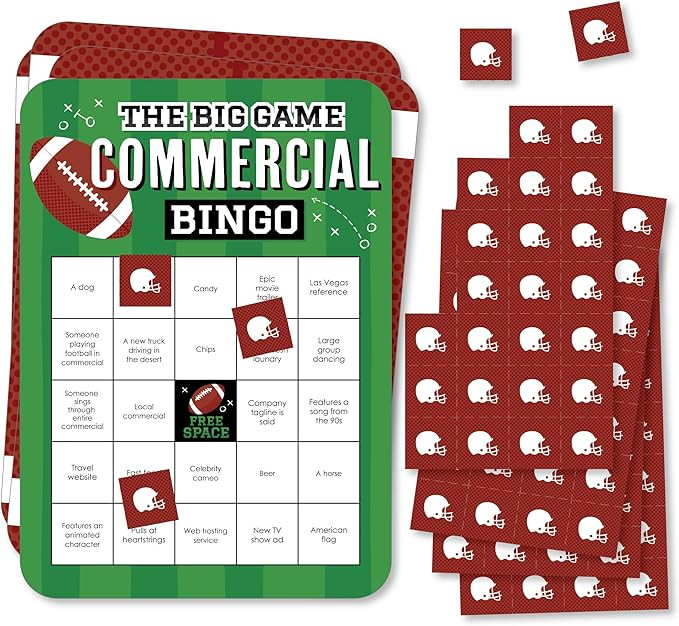 Big Dot of Happiness The Big Game - Commercial Bingo Cards and Markers - Football Party Shaped Bi... | Amazon (US)