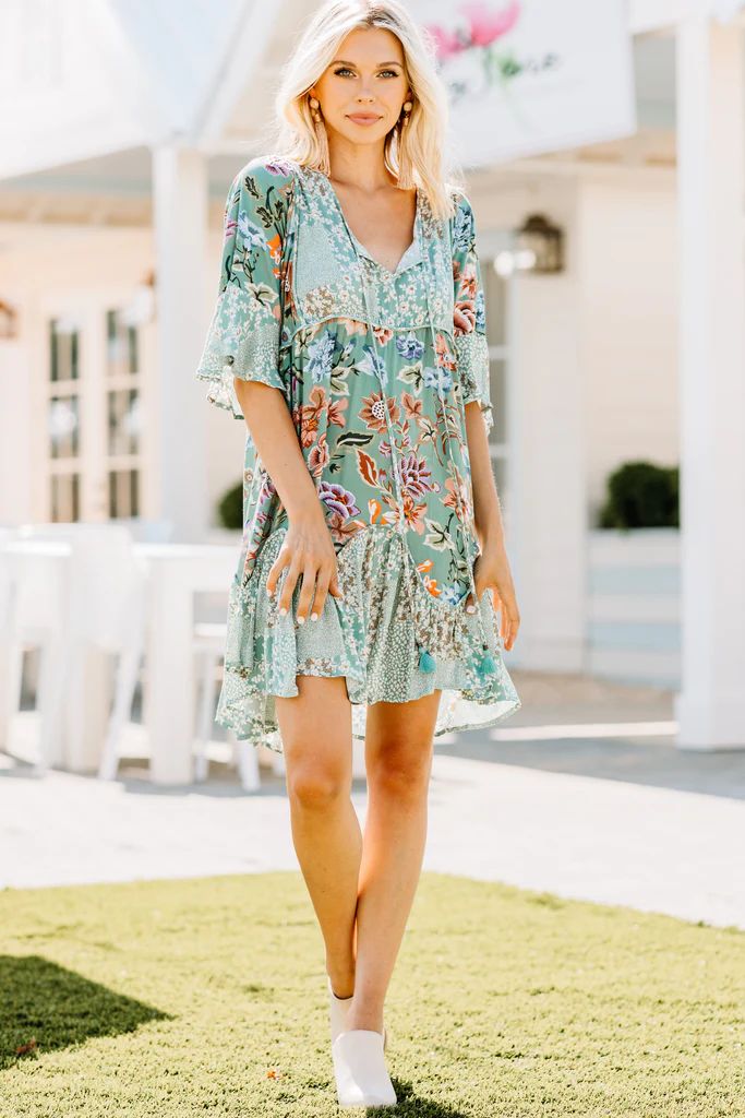 Know Your Way Seafoam Green Mixed Floral Dress | The Mint Julep Boutique