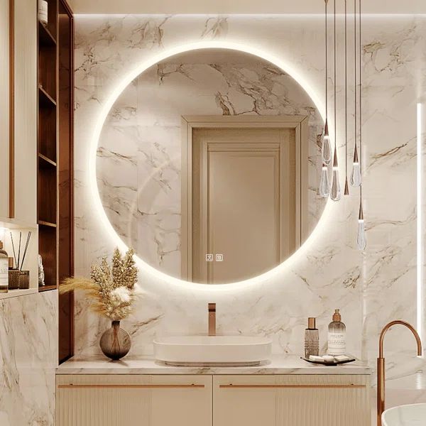 Round Energy Saving Copper-Free Silver LED Lighted Bathroom / Vanity Mirror, Anti-Fog, Dimmable | Wayfair North America
