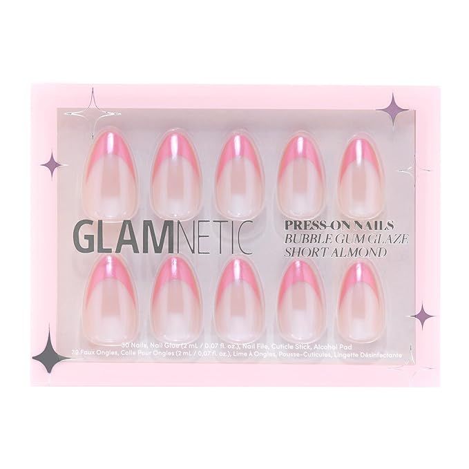 Glamnetic Press On Nails - Bubble Gum Glaze | Short Almond Pink French Tip Nails with a Glaze Fin... | Amazon (US)