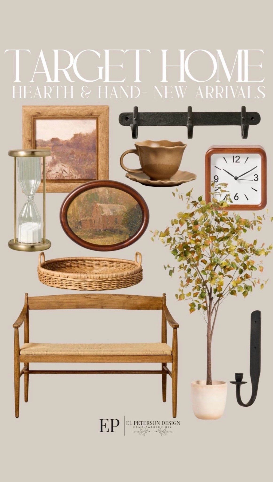 Target new arrivals
Artwork
Bench
Faux trees
Hooks
Tray
Mug
Table clock

#LTKHome