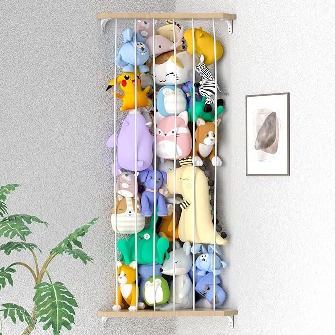 Stuffed Animal Storage Wood Corner Toy Plush Storage Hammock Hanging Storage Net, Toy Organizer S... | Amazon (US)