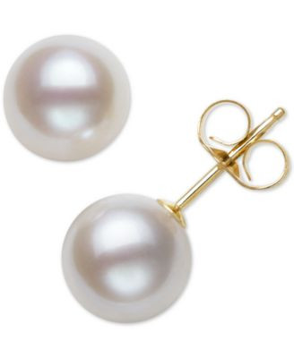 Cultured Freshwater Pearl Stud Earrings (7mm) in 14k Gold | Macy's
