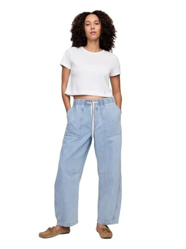 GAP Womens Pull-on Barrel Denim Jean Light Wash XL | Amazon (US)