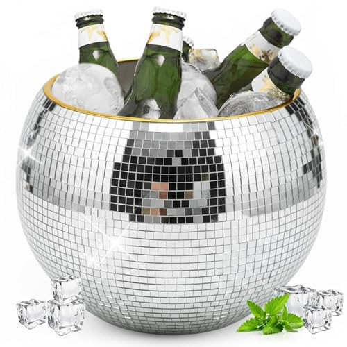 Bertork 9.8 Inch Disco Ball Ice Bucket, Mirror Silver Cooler for Wine, Beer & Champagne, Perfect Retro Party Accessory | Amazon (US)