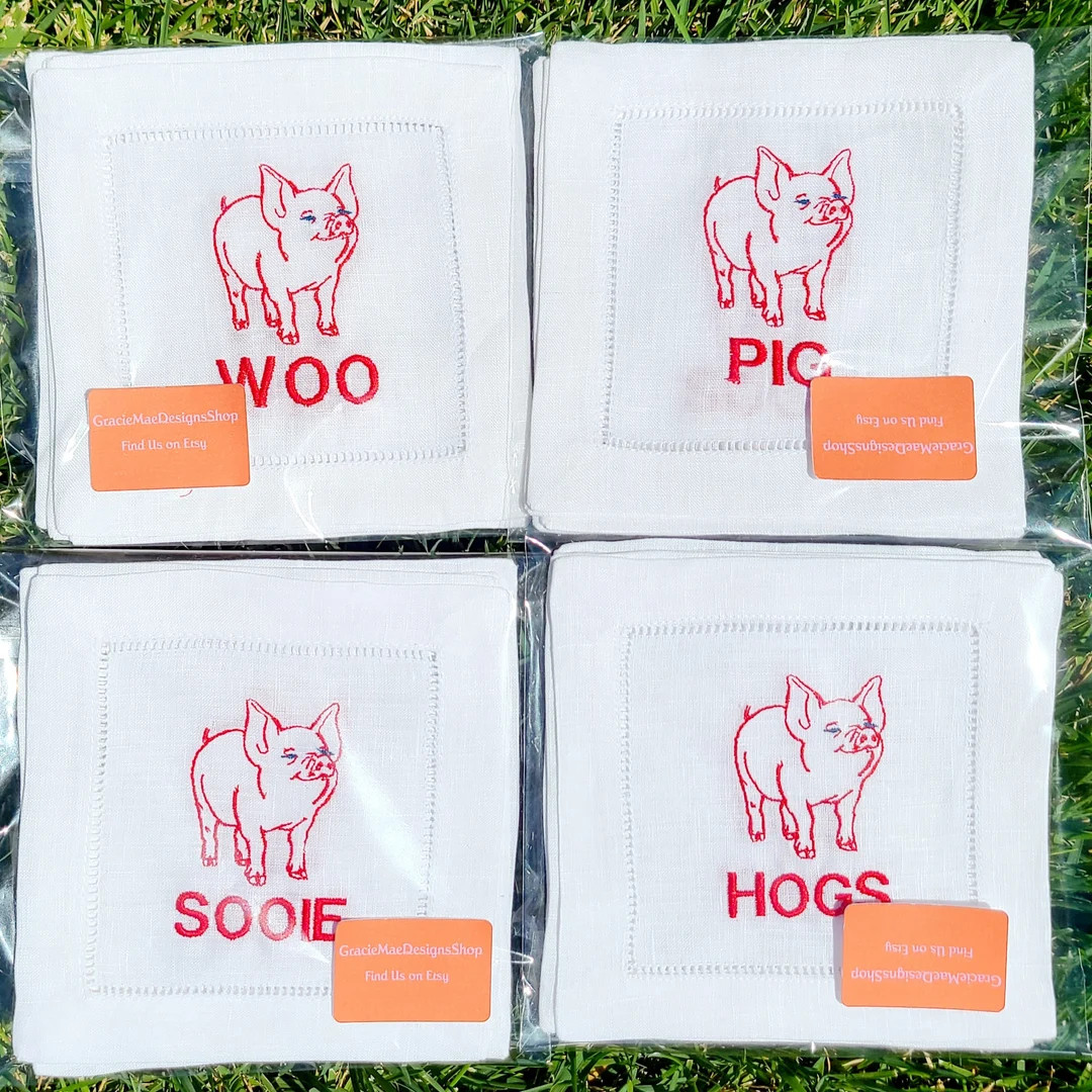 Razorback Tailgate Embroidered Cocktail Napkins  Set of Four - Etsy | Etsy (US)