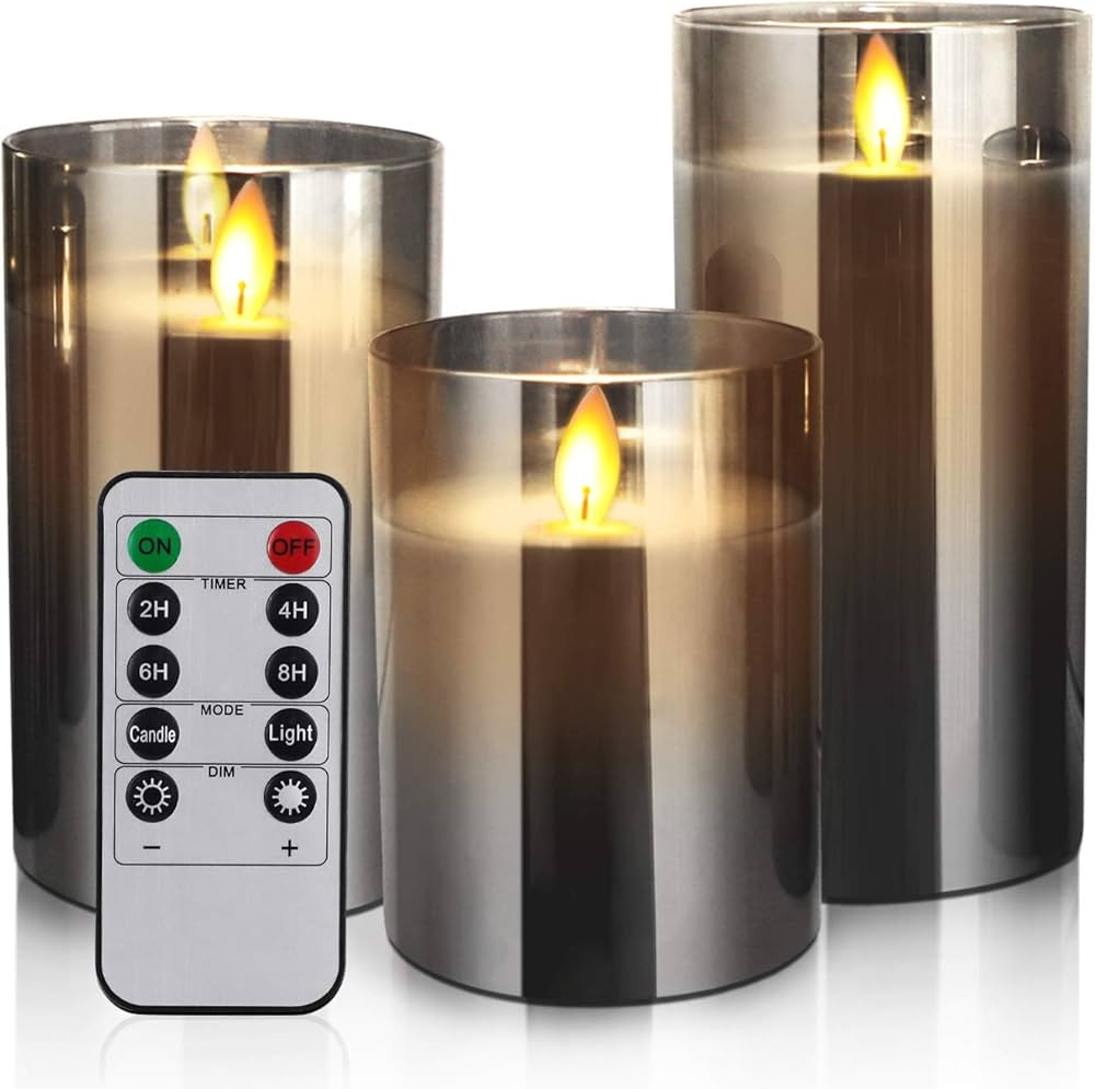 3 Pack Flameless Led Candles Flickering, Battery Operated Candles with Timer Remote, Glass Effect... | Amazon (US)