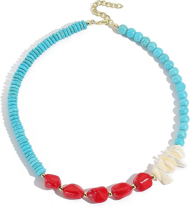 HETICA Turquoise Bead Necklace Suitable for Women Adjustable Bohemian Red Turquoise Shell Necklac... | Amazon (US)
