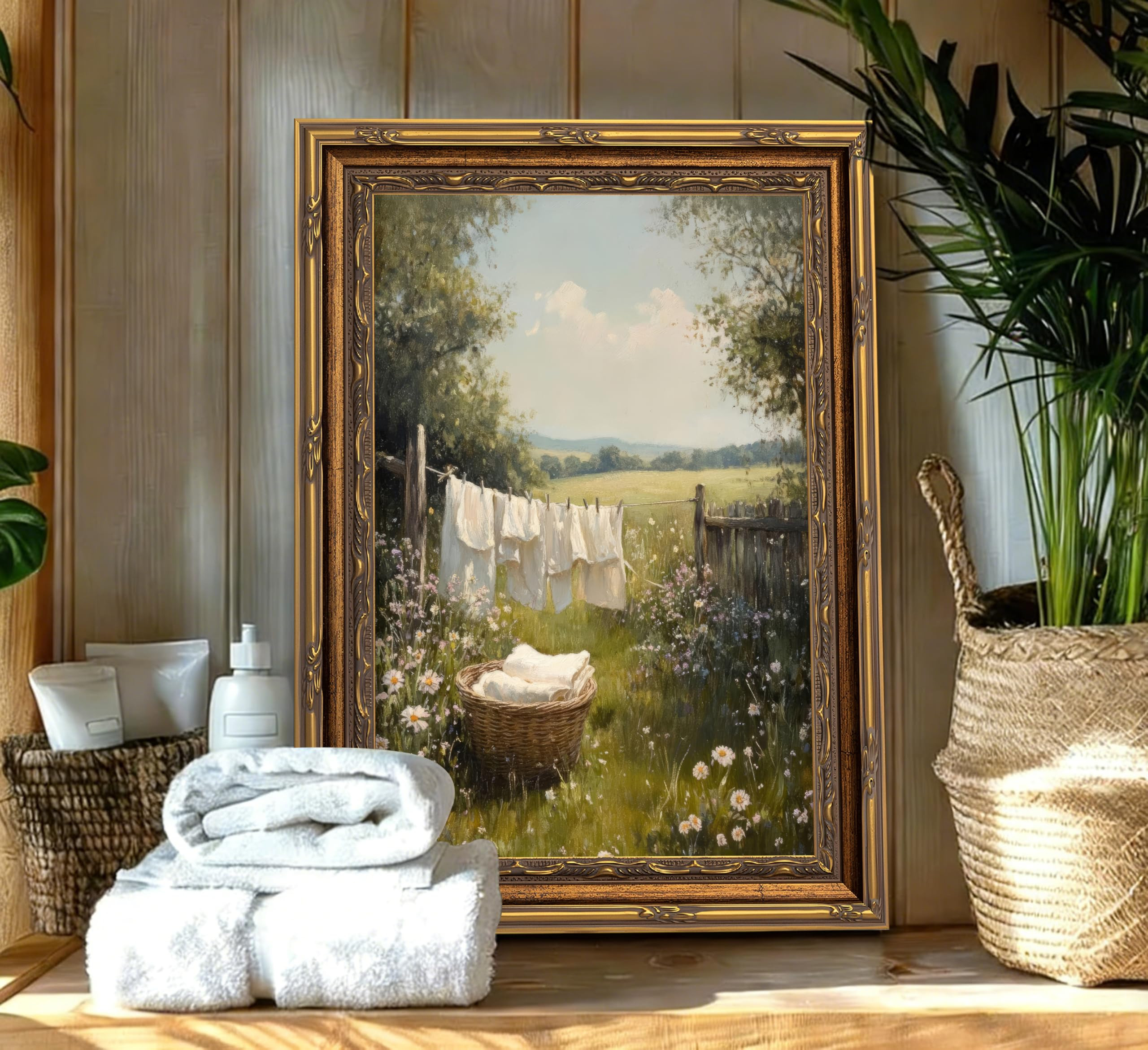 3D Textured Canvas Wall Art Vintage Carved Gold Frame Retro Cottagecore Laundry Farmhouse Country... | Amazon (US)