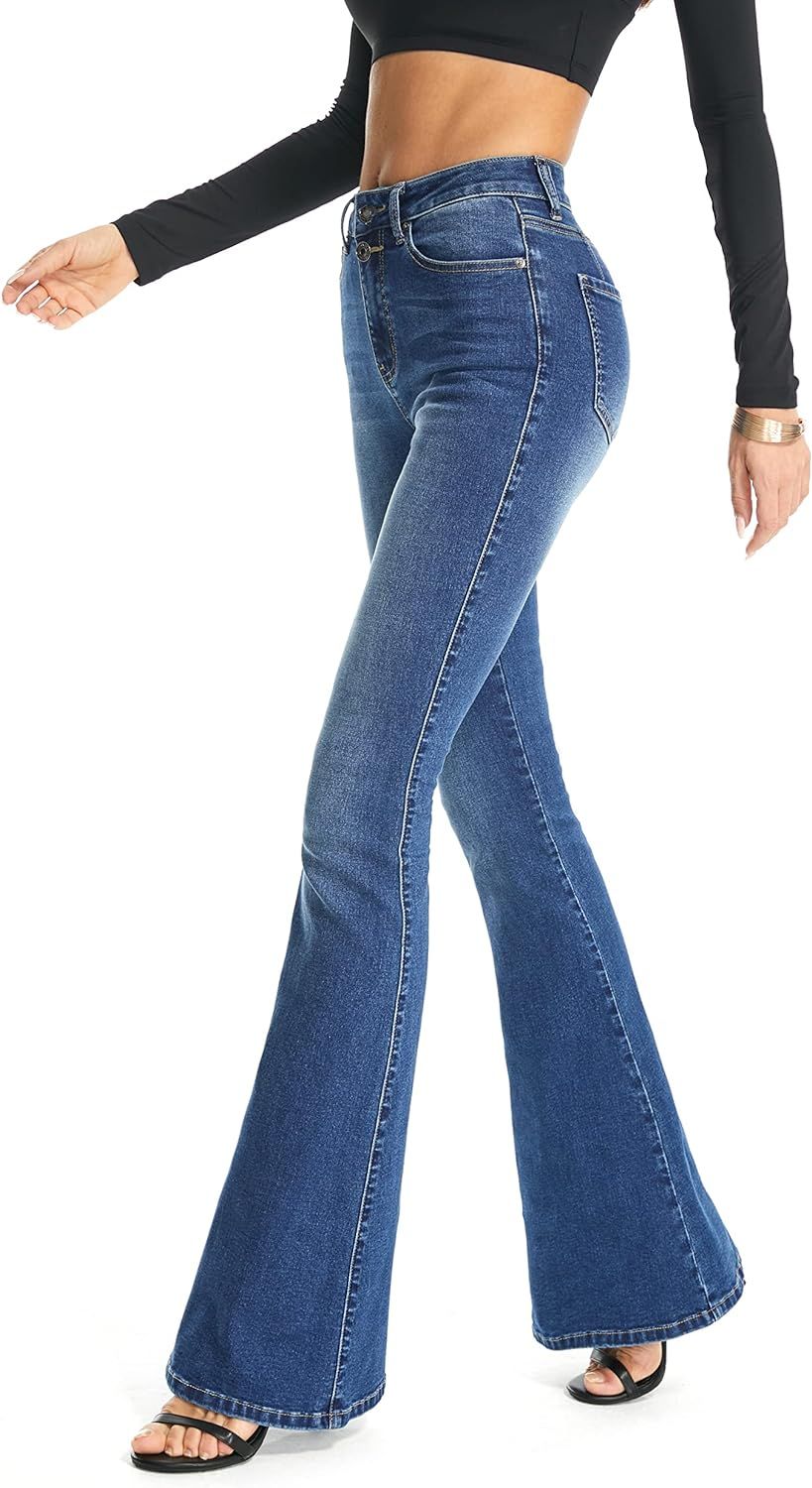 Flying Banana Women's Totally Shaping Curvy Strtchy Bootcut Flare Denin Jeans | Amazon (US)