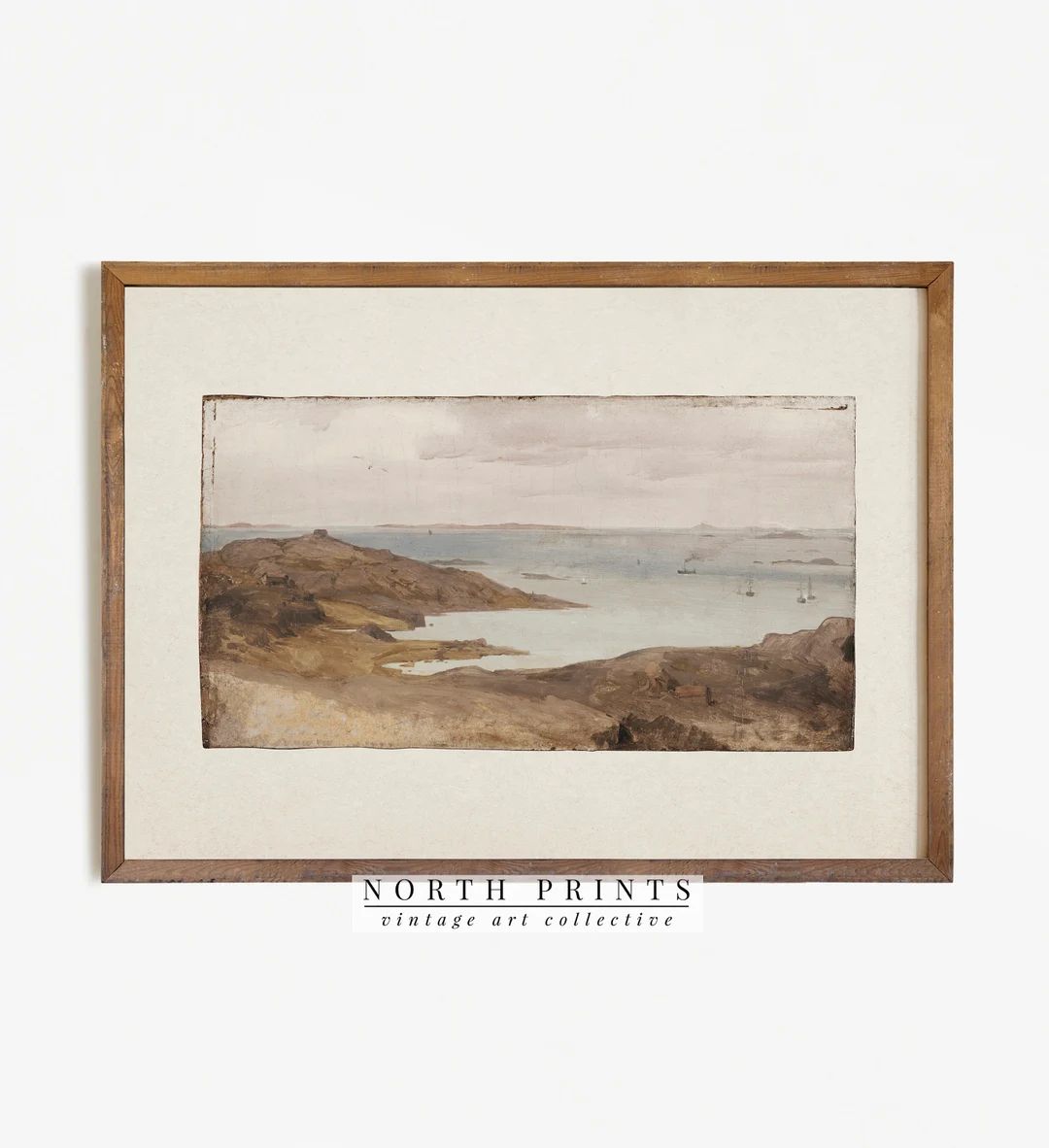 Rustic Coastal Print | Vintage Seascape Scenery Painting | Warm Brown Tones Digital PRINTABLE | 7... | Etsy (US)