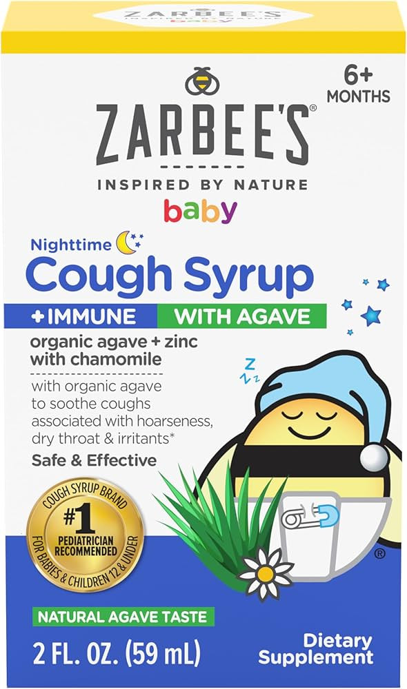 Zarbee's Baby Nighttime Cough Syrup + Immune, Baby Cough Syrup, Organic Agave + Zinc & Chamomile,... | Amazon (US)