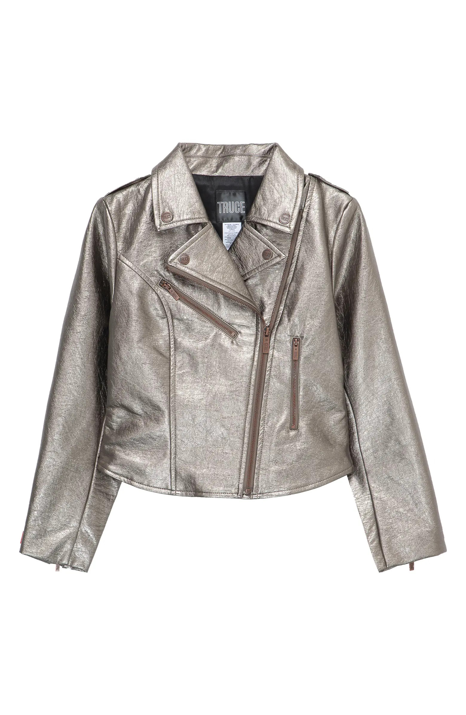 Truce Kids' Metallic Faux Leather Moto Jacket | Nordstrom | Nordstrom